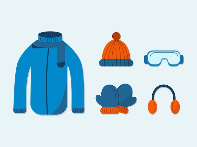 Vector conjunto de ropa de invierno y artículos de invierno ilustración aislada