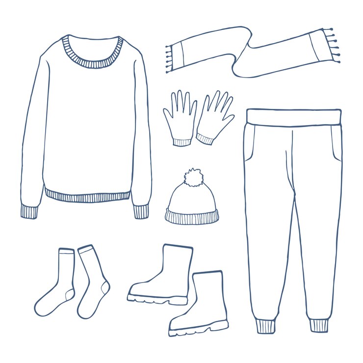 Vector conjunto de ropa de invierno