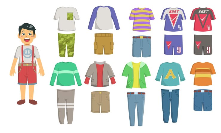 Conjunto de ropa para niños o niños vector editable que se puede mezclar y combinar