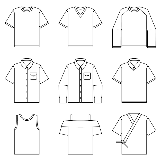 conjunto, de, ropa, tapas, vector, ilustración, camisa, camiseta, blusa