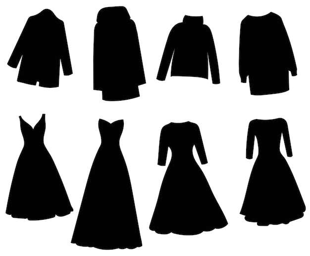 Conjunto de ropa vestidos silueta vector aislado