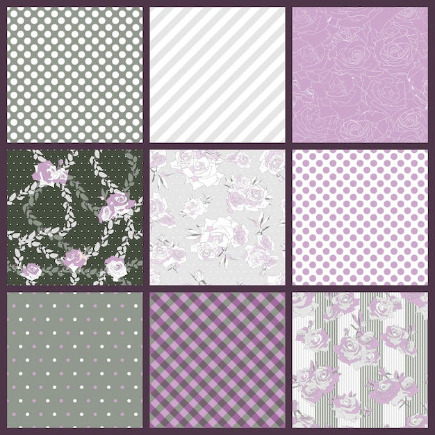 conjunto, de, rosa, flor, seamless, patrón, plano de fondo