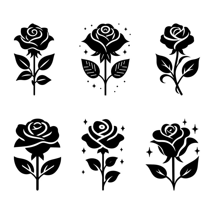 Un conjunto de rosas de silueta colección de ilustraciones