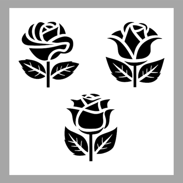 El conjunto de rosas silueta negra y blanca dibujo de líneas en negrita de rosas y hojas