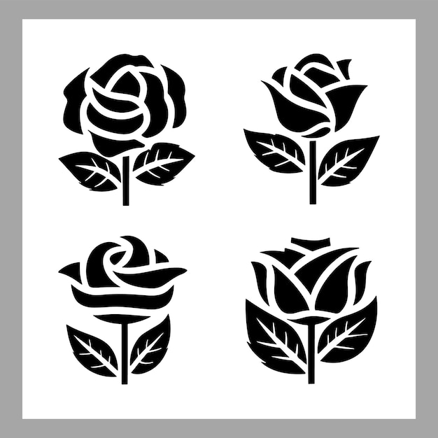El conjunto de rosas silueta negra y blanca dibujo de líneas en negrita de rosas y hojas