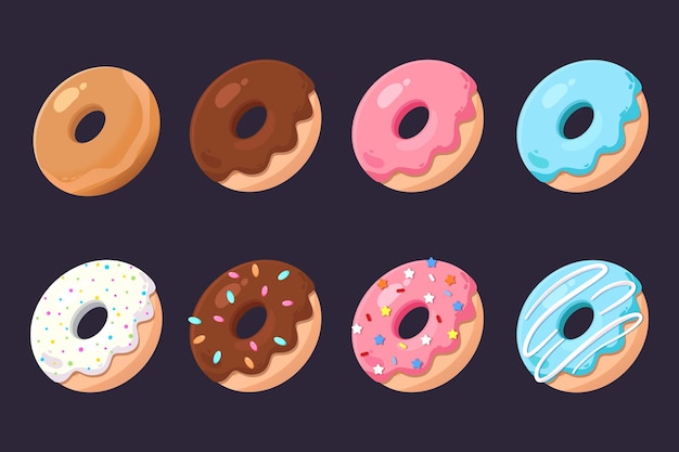 Conjunto de rosquillas coloridas vectoriales