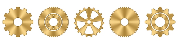 Conjunto de ruedas dentadas Colección de ruedas dentadas de metal dorado Iconos industriales Conjunto de iconos vectoriales de ajuste de engranajes Ilustración vectorial