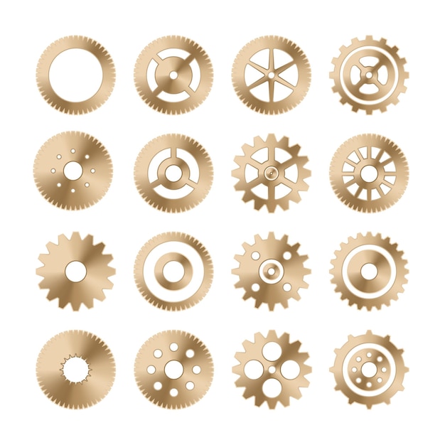 El conjunto de ruedas de engranajes retro vintage ruedas dentadas de metal colección de iconos industriales ilustración vectorial