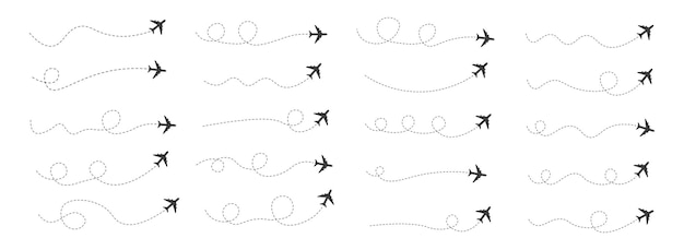 Vector conjunto de ruta de avión de línea discontinua