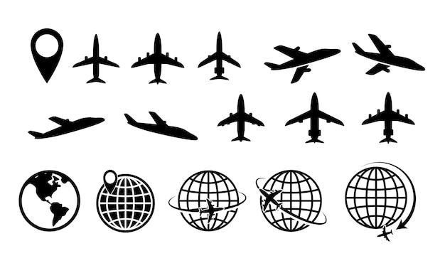 conjunto de ruta de avión o ruta de línea de avión con línea de trazo vector eps de trazo editable