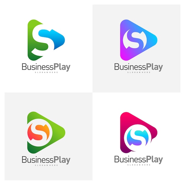 Conjunto de S inicial con plantilla de vector de diseño de logotipo Play Conceptos de logotipo de reproducción de icono