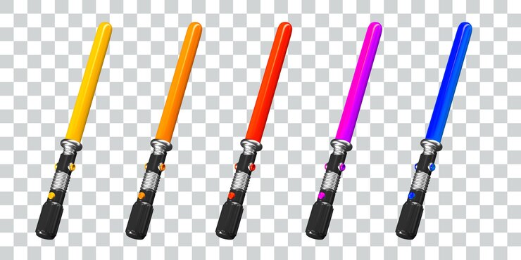 Vector conjunto de sables de luz de diferentes colores arma de mano láser modelos para combate cuerpo a cuerpo abstracto