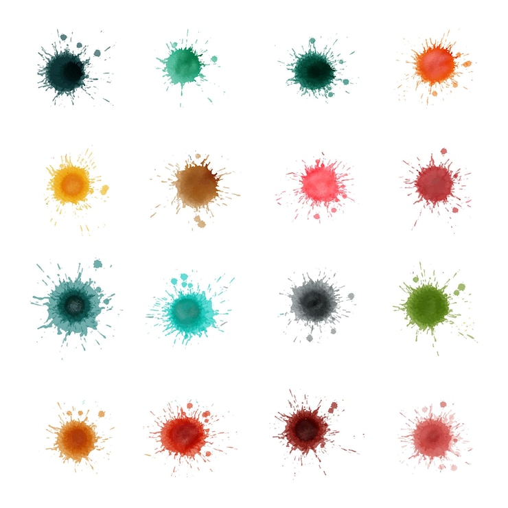 Vector conjunto de salpicaduras de acuarela en muchos colores pintura de salpicaduras de acuarela para el fondo
