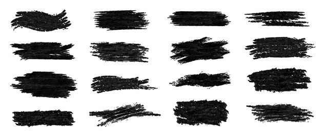 Conjunto de salpicaduras de pincel de textura negra Manchas gruesas y gruesas detalladas Manchas de tinta Manchas de pintura o lápiz