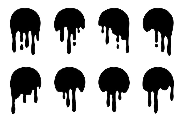 conjunto de salpicaduras de tinta icono de círculo goteante logotipo de forma redonda derretido etiqueta de textura derretida