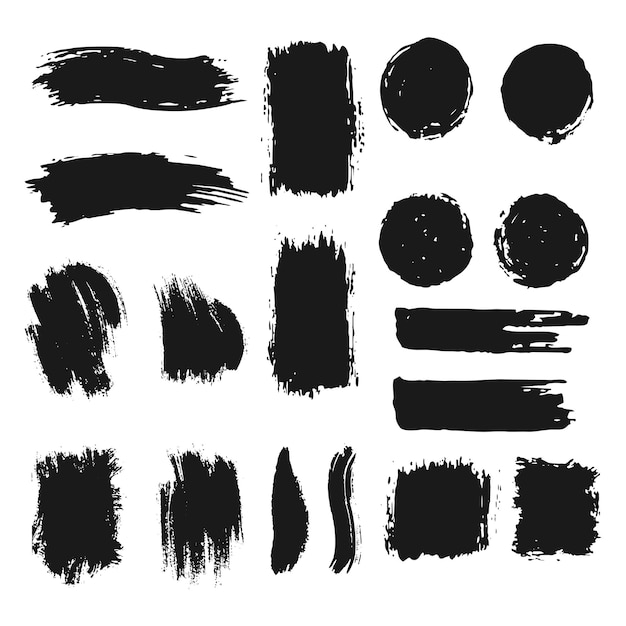 Conjunto de salpicaduras de tinta de trazo de pincel de pintura vectorial y elementos de diseño artístico
