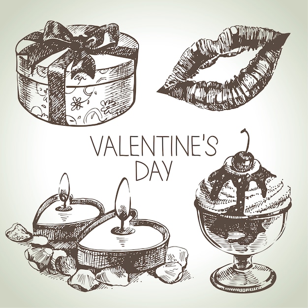 Conjunto de San Valentín. Ilustraciones dibujadas a mano