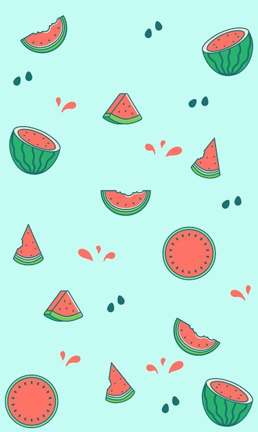 Conjunto de sandía dibujada rodajas de sandía ilustración de frutas patrón de colores de frutas frescas de verano