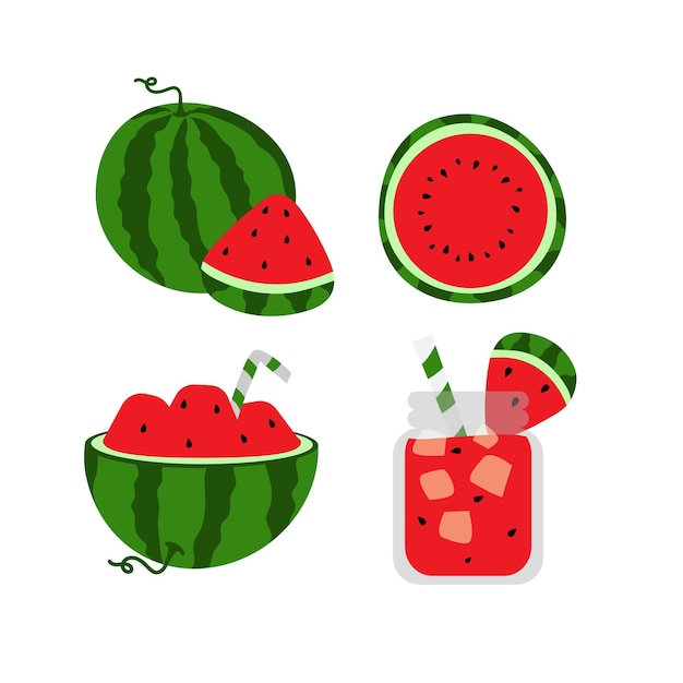 Conjunto de sandía vectorial batido de jugo de sandía