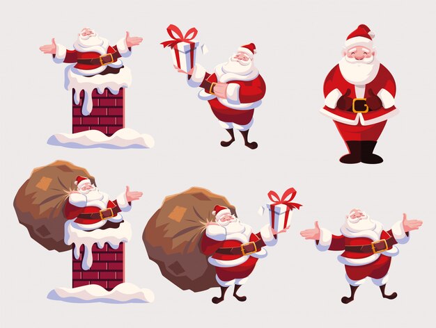 Vector conjunto de santa claus en diferentes posiciones