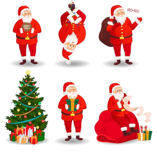 Vector conjunto de santa claus tarjeta de navidad.