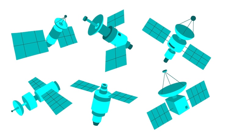 Vector conjunto de satélite sobre un fondo blanco