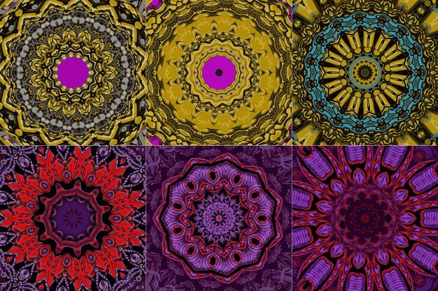 conjunto, de, seamless, patrón, con, étnico, mandala, ornamento