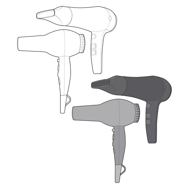 Conjunto de secador de pelo vector arte mano dibujo vector aislado para colorear libro