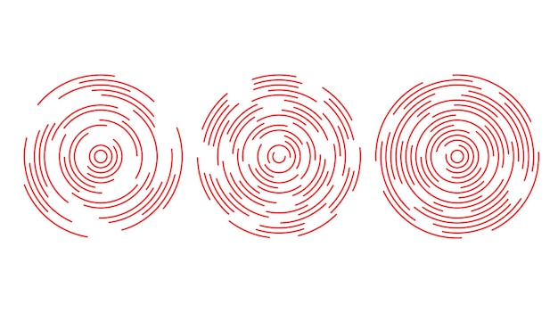 Conjunto de segmentos de círculo concéntrico rojo. Fondo de patrón redondo ondulado. Sonar o anillos de ondas sonoras