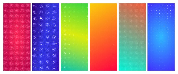 Vector conjunto de seis fondos geométricos de gradiente abstracto con cuadrados fondos de píxeles con espacio vacío ilustración vectorial