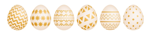 Conjunto de seis huevos de pascua dorados sobre fondo blanco decoración de regalo de vacaciones ilustración vectorial