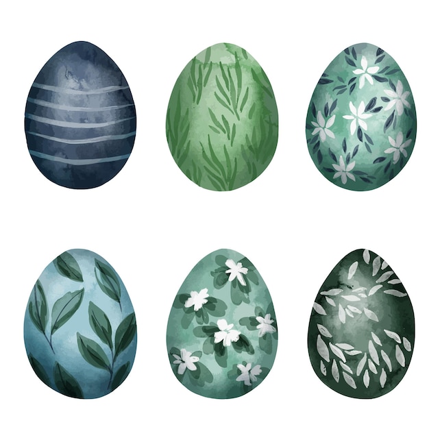 Conjunto de seis huevos de pascua con motivos florales