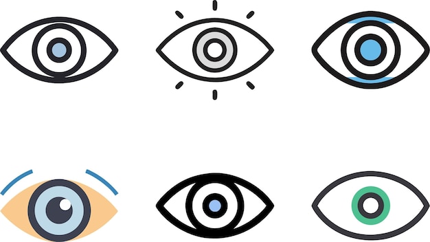 Conjunto de seis iconos de ojos en diferentes estilos