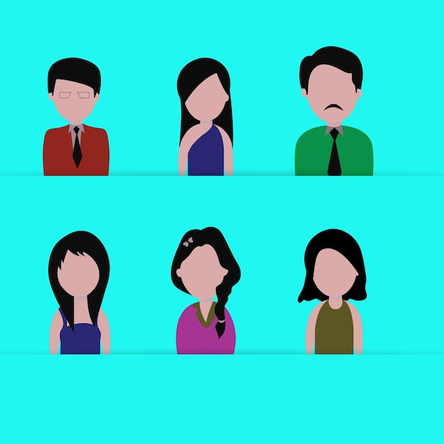 Conjunto de seis personas personaje hombre de negocios y mujer de negocios ilustración vectorial