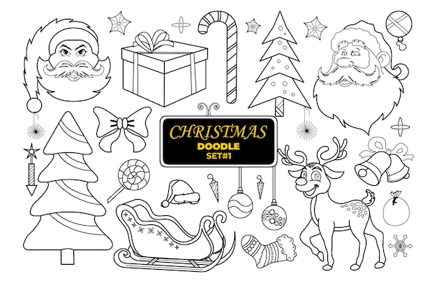 Conjunto de sellos digitales de Navidad dibujado a mano doodle Feliz Navidad