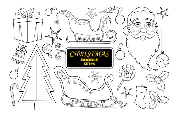 Conjunto de sellos digitales de Navidad dibujado a mano doodle Feliz Navidad