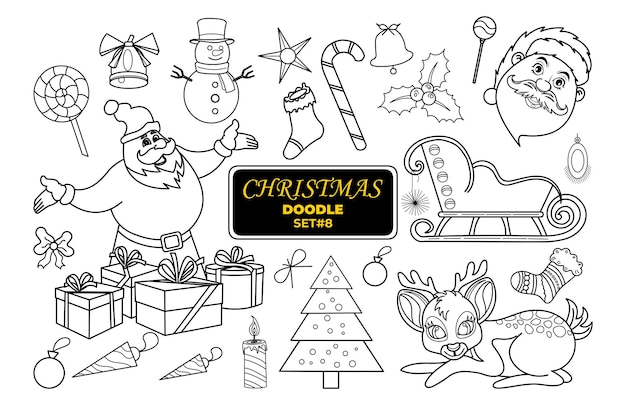 Conjunto de sellos digitales de Navidad dibujado a mano doodle Feliz Navidad