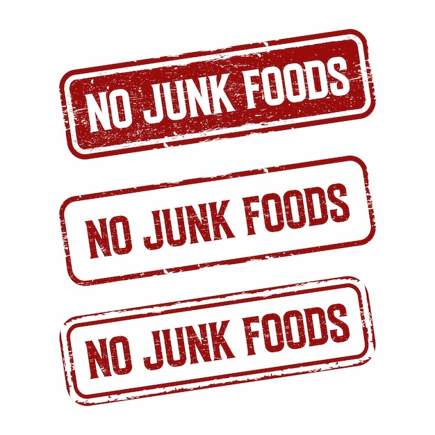 Conjunto de sellos de goma grunge con texto No vector de comida chatarra Ilustración