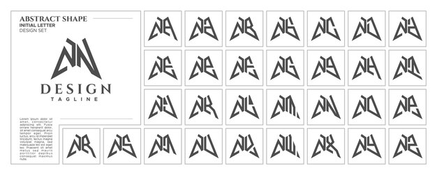 El conjunto de sellos con el logotipo N NN de la letra N N de forma abstracta de línea plana y aguda