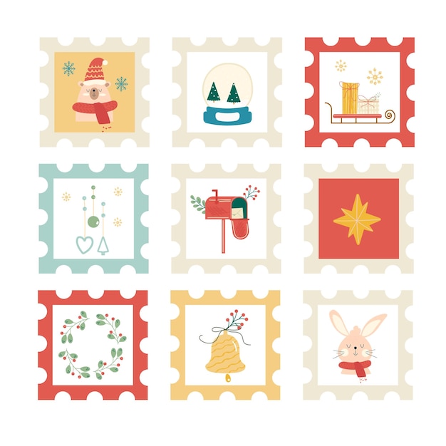 Un conjunto de sellos navideños Adornos navideños