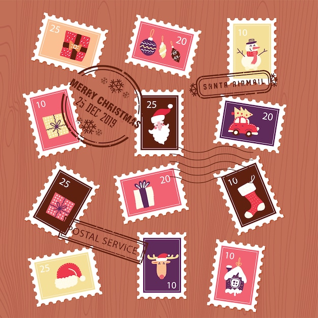 Conjunto de sellos navideños para sobre