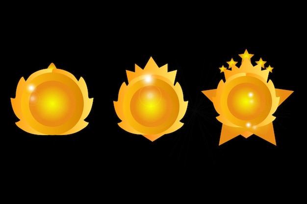 Conjunto de sellos de oro y etiquetas de calidad emblemas vectoriales con marcos dorados estrellas coronas de ramas de laurel