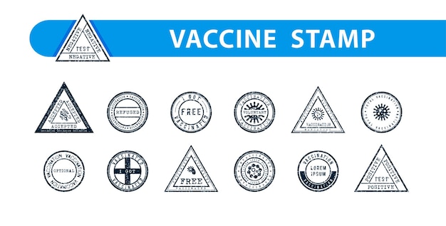Conjunto de sellos de tinta abstractos para documentos médicos y otras necesidades de vacunación