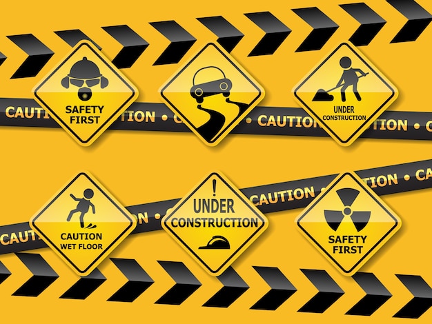 Vector conjunto de señal de precaución de advertencia
