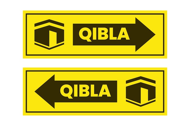 conjunto de señal de qibla dirección para mezquita o sala de oración aislado