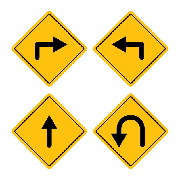 Conjunto de señales de advertencia de tráfico amarillas para la seguridad vial
