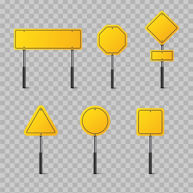 Conjunto de señales amarillas aisladas en transparente