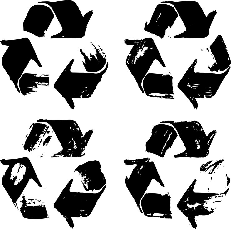 Vector conjunto de señales de reciclaje negras de estilo grunge dibujadas a mano por vectores