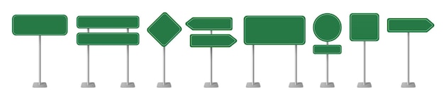Conjunto de señales de tráfico verdes de carretera Cartel publicitario realista Señales de advertencia de peligro Tabla de señales de tráfico