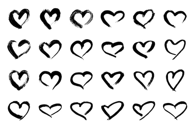 Conjunto de sencillas ilustraciones de dibujos de corazones dibujados a mano.